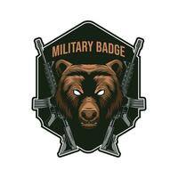 militare emblema con orso portafortuna design vettore