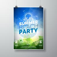 Modello di manifesto di vettore partito Flyer sul tema Summer Beach con sfondo lucido astratto.