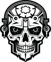 elegante Tech simbolo il digitale anima entro metallo industriale informatica cranio emblema il rivoluzione di design vettore