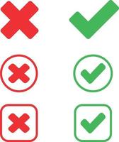 controllare e icone sbagliate. serie di segni di spunta. segno di spunta verde, croce rossa