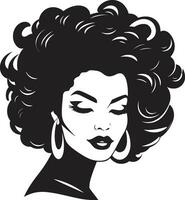 eterno fascino logo con femmina viso icona nel nero monocromatico Potenziamento attraverso serenità nero femmina viso emblema nel monocromatico vettore