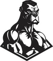 portafortuna muscolo nero logo con atletico pugile sportivo spirito vettore icona nel nero