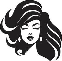 mistico sguardo nero emblema con womans viso icona nel nero monocromatico eterno fascino logo con femmina viso icona nel nero monocromatico vettore