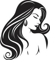 senza tempo fascino logo con femmina viso nel nero eleganza nel semplicità vettore icona di femmina viso