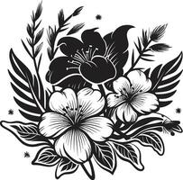 nero e grassetto botanico floreale vettore emblema iconico Paradiso nero logo con esotico floreale