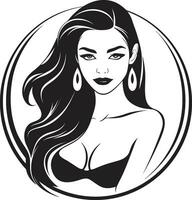 Potenziamento attraverso eleganza nero femmina viso emblema intrigante fascino vettore icona di femmine viso nel nero