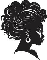 delicato fascino nero logo con femmine profilo nel monocromatico scolpito bellezza nero femmina viso emblema nel monocromatico vettore