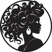 intrigante fascino logo design con femmina viso empowering bellezza nero logo di un' womans viso vettore