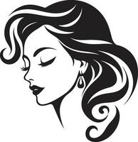 mistico fascino nero logo di un' womans viso iconico serenità femmina viso nel nero logo vettore