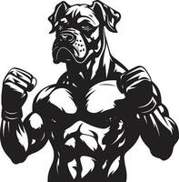 vettore abilità artistica atletico pugile emblema nel nero pugile energia nero logo design con cane icona
