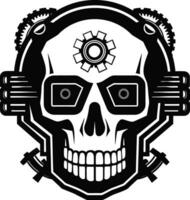 maestoso nero cranio maestà dove steampunk incontra Tech il riduttori visione un' meccanico cranio profilo vettore