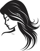 eterno fascino logo con femmina viso icona nel nero monocromatico Potenziamento attraverso serenità nero femmina viso emblema nel monocromatico vettore