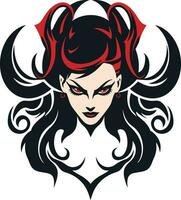 buio tentazione vettore icona di peccaminoso demone seducente bellezza nel nero diabolico demone logo