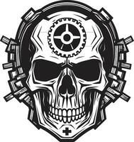 elegante nero cranio simbolo il nexus di arte e Tech elegante meccanico cranio nel monocromatico padronanza vettore