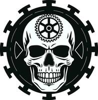 Gotico meccanico cranio un' oscurato visione di Tech cyberpunk innovazione il meccanico cranio emblema vettore
