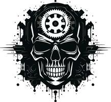 elegante Tech simbolo il digitale anima entro metallo industriale informatica cranio emblema il rivoluzione di design vettore