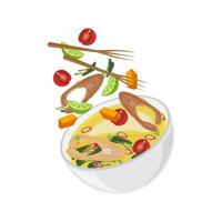 logo illustrazione di levitazione papada sago porridge con pesce nel giallo salsa vettore