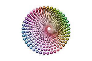 Cerchio di punti mezzitoni colorati 3d, modello di logo rotondo con motivo a spirale vettore