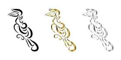 tre colori nero oro argento linea arte logo vettoriale di hornbill