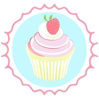 Cupcake fragola dolce dolce forno luminosa isolato illustrazione vettore