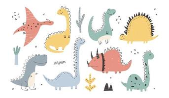 simpatica collezione di dinosauri in stile cartone animato. illustrazione carina colorata vettore