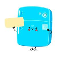 carino divertente frigorifero manifesto carattere. vettore mano disegnato cartone animato kawaii personaggio illustrazione. isolato bianca sfondo. frigo manifesto