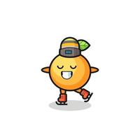 cartone animato di frutta arancione come un giocatore di pattinaggio sul ghiaccio che si esibisce vettore