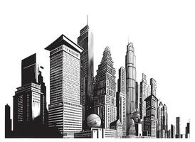 grande città silhouette schizzo mano disegnato nel scarabocchio stile vettore illustrazione