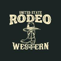 rodeo cowboy occidentale t camicia design. Arizona rodeo cowboy caos Vintage ▾ mano disegnato illustrazione t camicia design. Vintage ▾ cappello e stivale illustrazione, abbigliamento, t camicia disegno, occidentale, Stati Uniti d'America t camicia design vettore