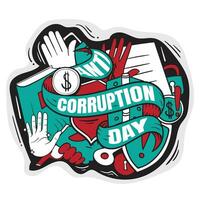 anti corruzione giorno vettore illustrazione con scarabocchio arte di nastro e icone design
