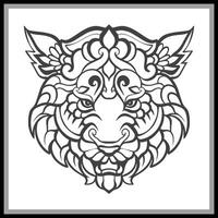 colorato bianca tigre testa mandala arti isolato su nero sfondo. vettore