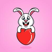 cartone animato volante coniglio con cuore palloncini, divertimento, divertente, carino. vettore