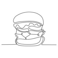 un disegno a tratteggio dell'illustrazione di vettore di progettazione di minimalismo del cibo dell'hamburger