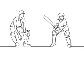 tema sportivo disegno a linea continua, due persone che giocano a cricket vettore