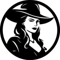 cowgirl - nero e bianca isolato icona - vettore illustrazione