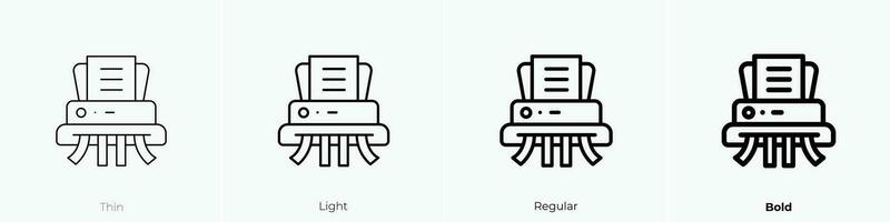 distruttore di documenti icona. sottile, luce, regolare e grassetto stile design isolato su bianca sfondo vettore