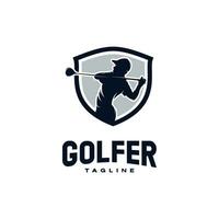 giocatore swing bastone golf logo design ispirazione vettore
