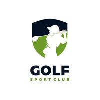 femmina golf giocatore silhouette logo design modello vettore