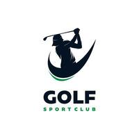 femmina golf giocatore silhouette logo design modello vettore