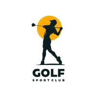 silhouette giocatore golf swing bastone logo design ispirazione vettore