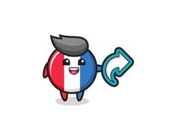 il simpatico distintivo della bandiera della francia tiene il simbolo della condivisione dei social media vettore