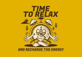 tempo per relax. allarme orologio portafortuna personaggio nel meditazione posa vettore
