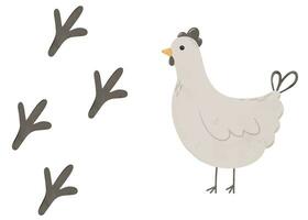 impostato di cartone animato domestico polli e orma. digitale mano disegnato azienda agricola uccelli illustrazione per tessile disegno, manifesto, cartolina. cartone animato stile personaggio disegno per stampa su un isolato sfondo vettore