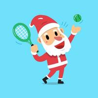 cartone animato personaggio Santa Claus giocando tennis vettore