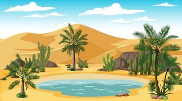 paesaggio della foresta del deserto alla scena di giorno con oasi vettore