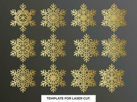 impostato di laser taglio openwork fiocchi di neve. vettore silhouette di Natale decorazione. modello per carta isolato su blu sfondo. stampino per scrapbooking, lavorato Di legno.