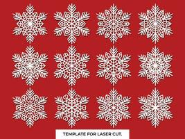 impostato di laser taglio openwork fiocchi di neve. vettore silhouette di Natale decorazione. modello per carta isolato su blu sfondo. stampino per scrapbooking, lavorato Di legno.