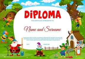 bambini diploma con cartone animato fiaba divertente gnomi vettore