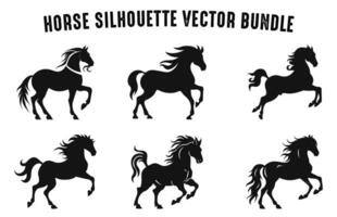 in movimento cavalli sagome vettore collezione, impostato di cavallo nero sagome clipart, stallone cavallo vettore sagome fascio
