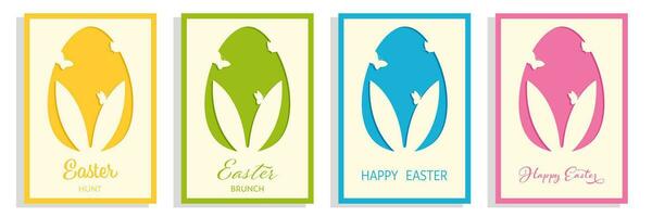 contento Pasqua saluto carta impostare. uovo silhouette con coniglio orecchie e farfalle. vettore
